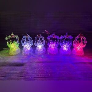 6 Spun Glass Light Up Color Changing Ornaments Nativity